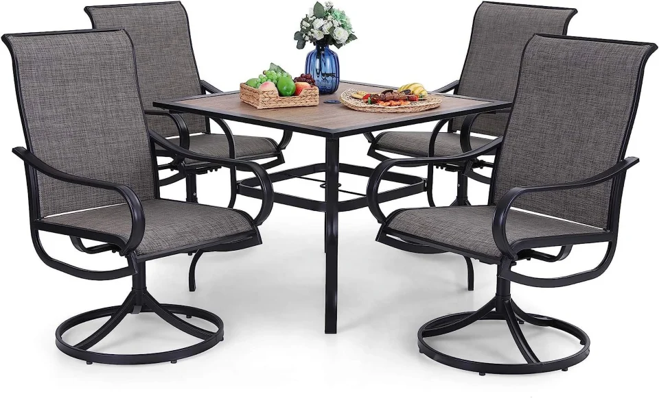 Ceramic Versatile VILLA Outdoor Patio Dining Set for 4 5 PCS Patio Table & Chair Set Clearance with 4 Swivel Dining Chairs & 1 Square Patio Table(1.57" Hole) Patio Dining Furniture for Lawn G