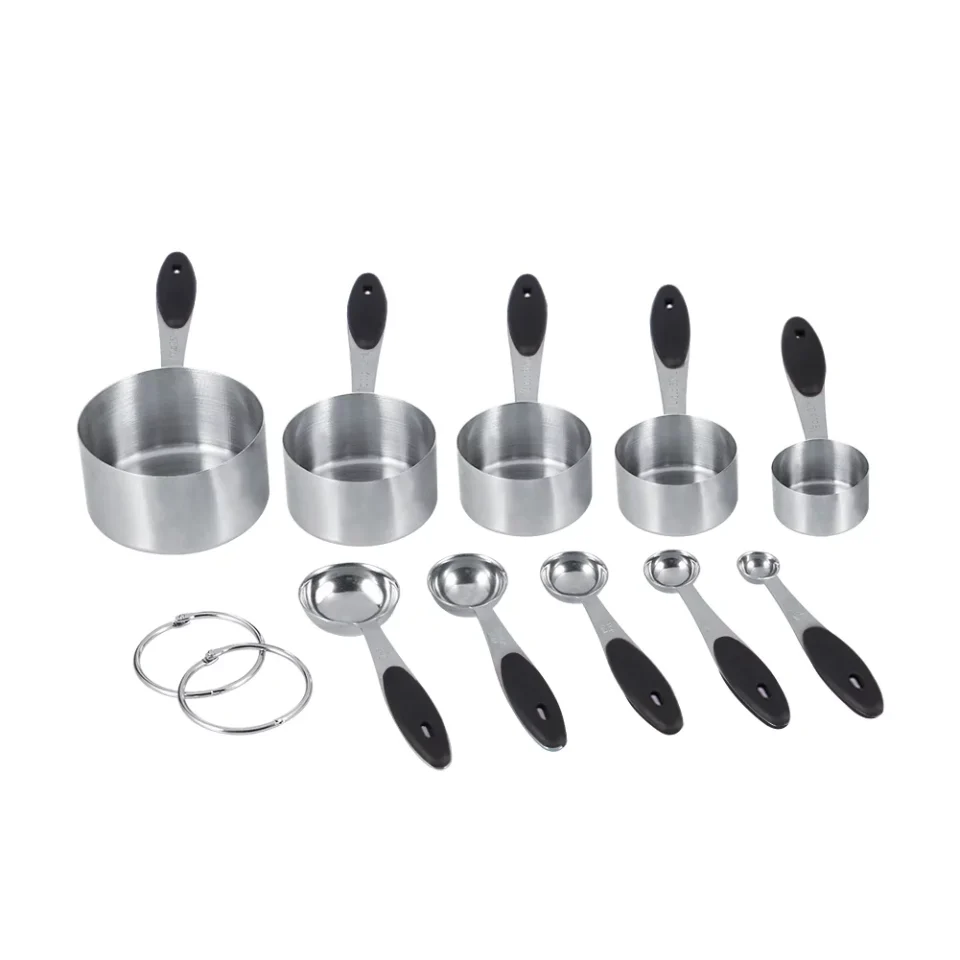 Cast Iron Dining Jadeshay Stainless Steel Measuring Cups and Spoons Set, 10 Piece Stackable Cups and Spoons with Clearly Scale, Kitchen Gadgets for Cooking & Baking