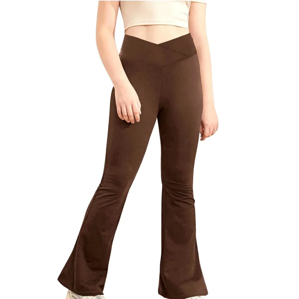 Multi-Purpose Girls High Waist Flared Pants Sports Leggings Casual Sport Trousers Jazz Latin Dance Tights Kids Bell Bottoms