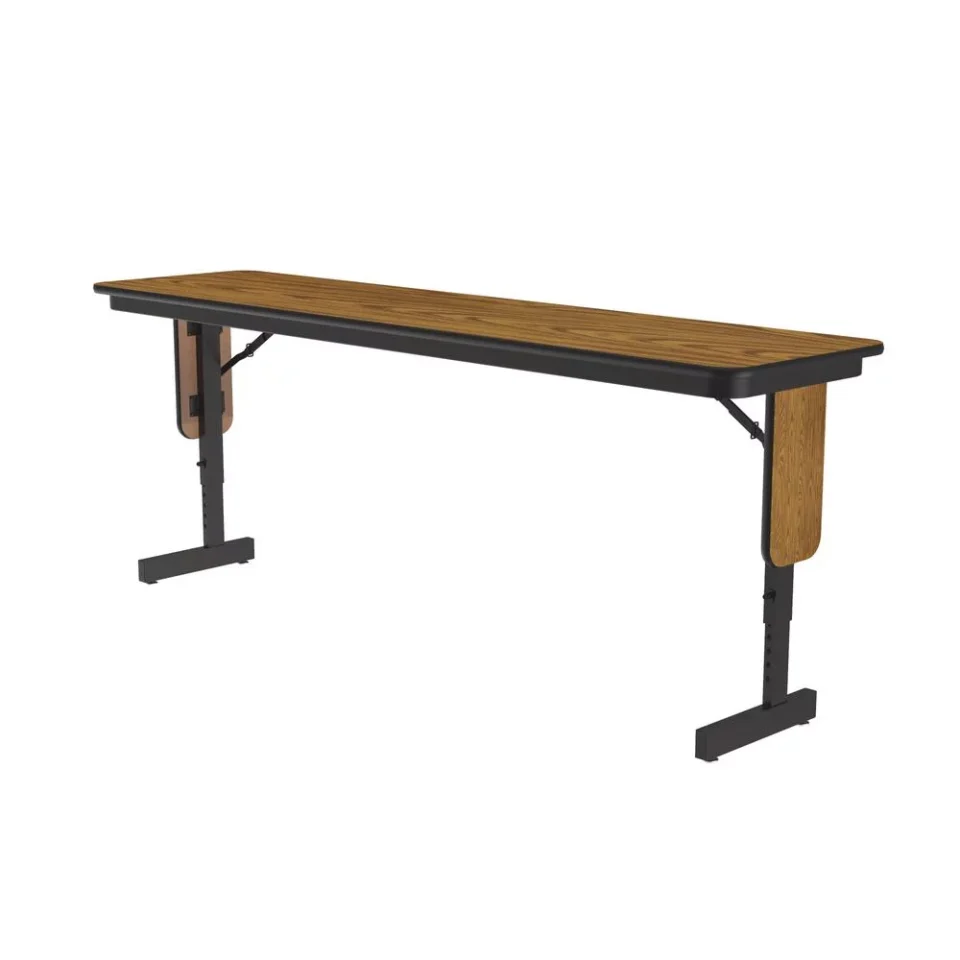 Safe Healthy Correll SP 18x72 Adjustable Height Metal/Wood Folding Seminar Table - Medium Oak