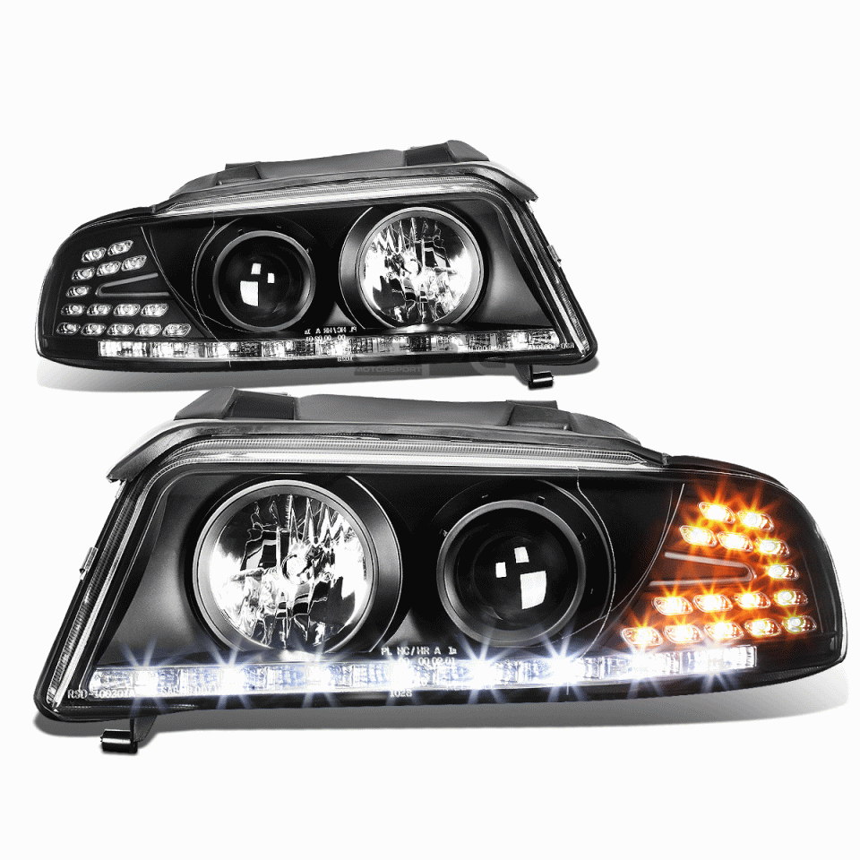 Long-Lasting 1996-2001 Audi A4/Quattro Black Housing Projector Headlights LED DRL+Corner