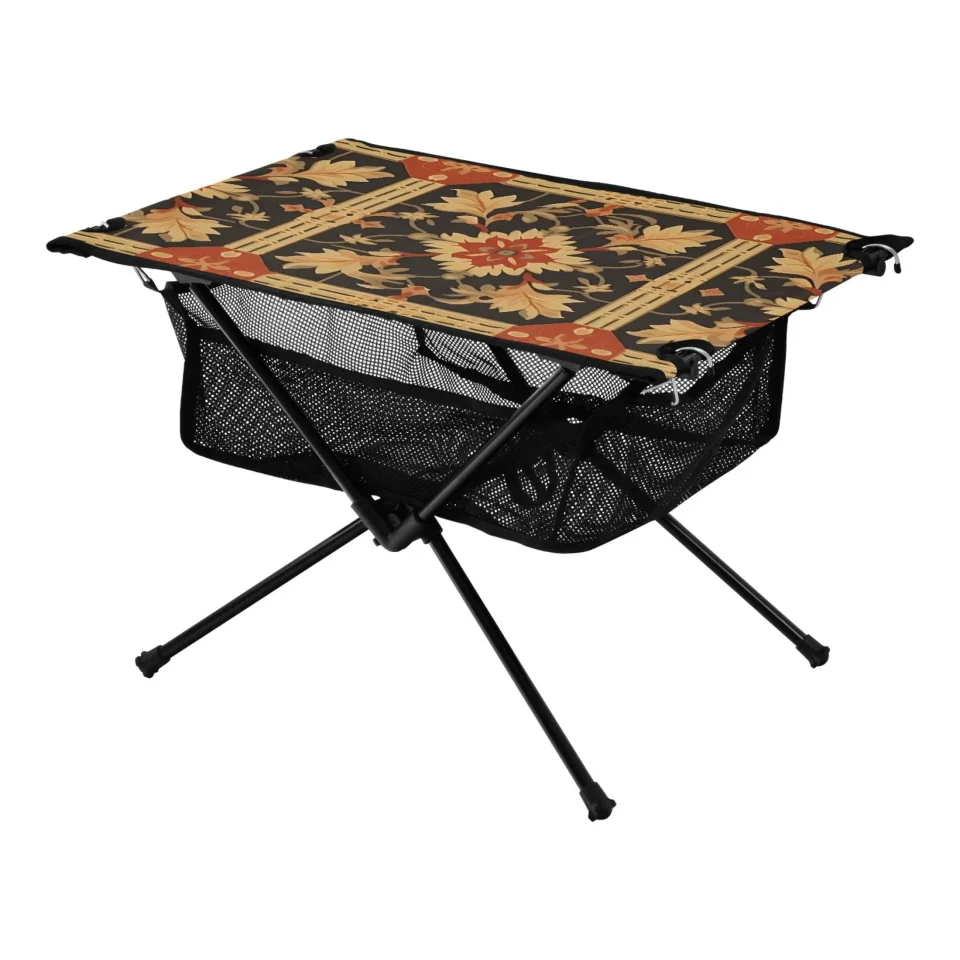 Glass Indian Mandala Camping Folding Table Portable Beach Table with Storage Bag Compact Picnic Table for Outdoor Travel Fishing BBQ