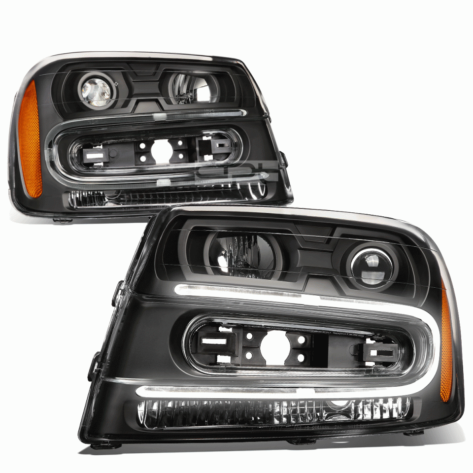 Ultimate LED DRL 2002-2009 Chevy Trailblazer Pair Black Amber Projector Headlight