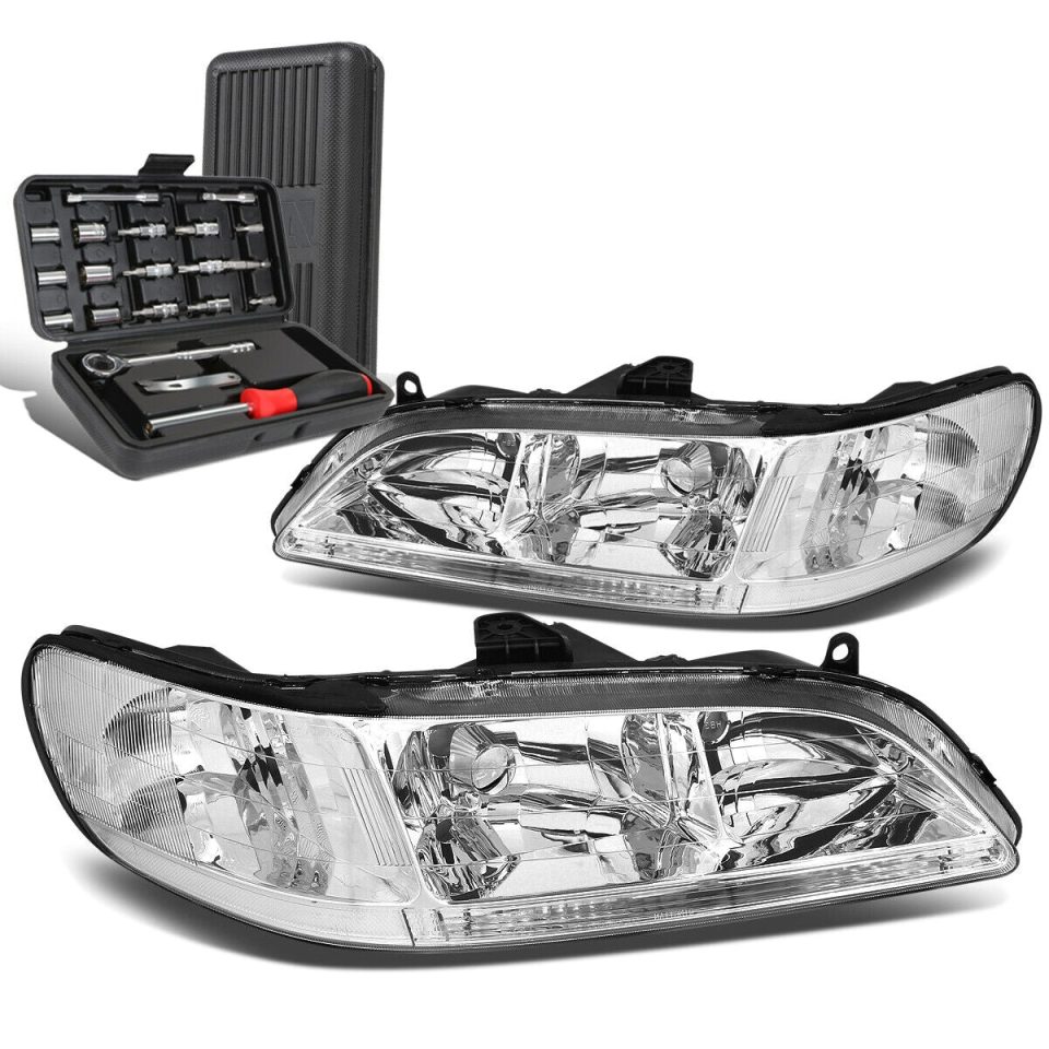Lightweight 1998-2002 Honda Civic Pair Chrome/Clear Signal Headlight Head Lamp+Tool Box