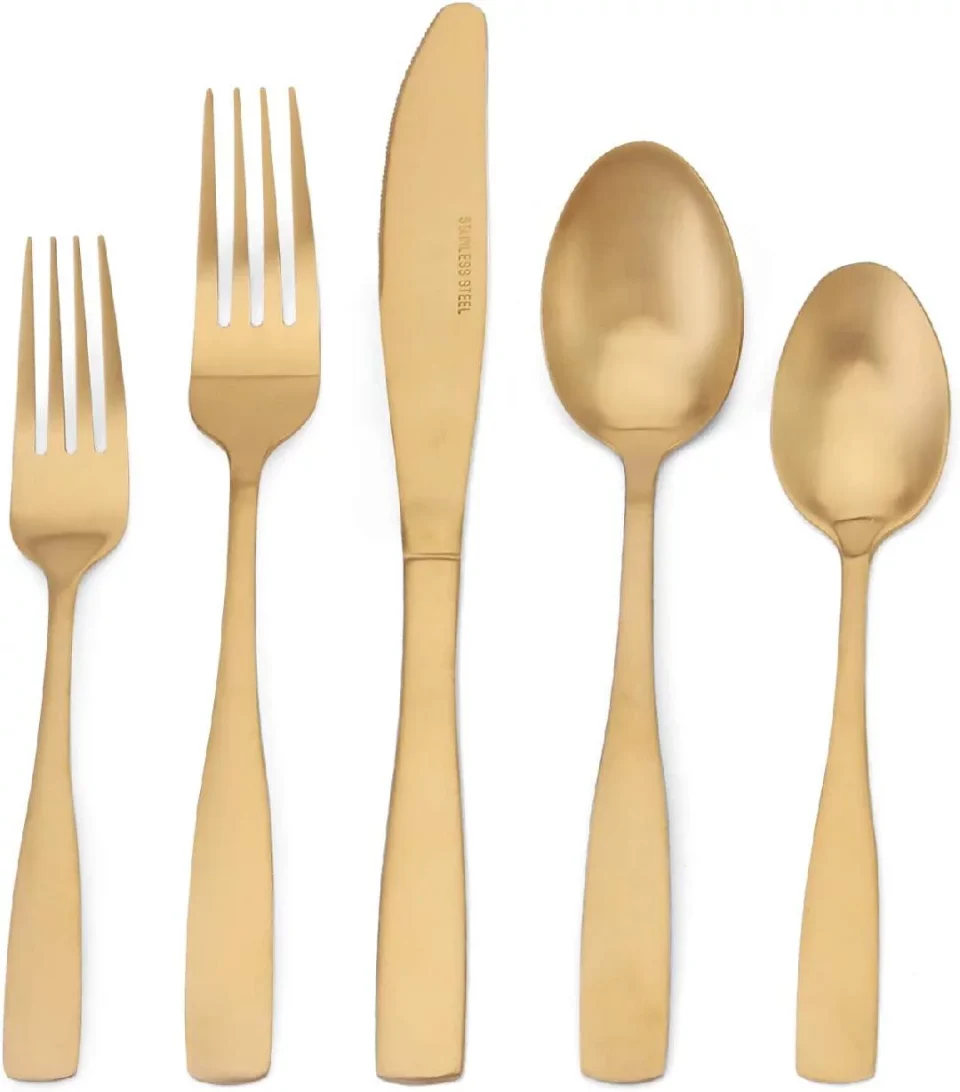 Healthy Matte Gold Silverware Set, 20-Piece Stainless Steel Flatware set, Tableware Cutlery Set Service for 4, Utensils for Kitchens, Dishwasher Safe