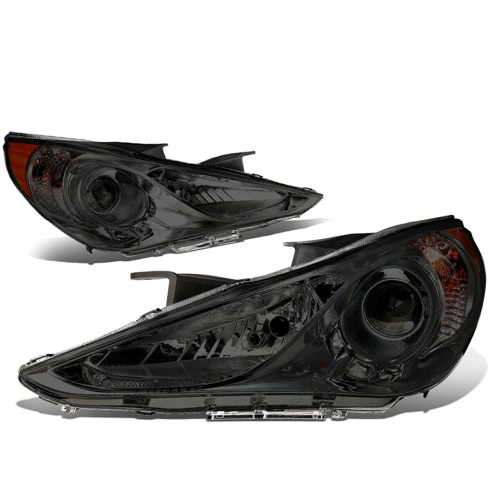 Matte 2011-2014 Sonata Smoked Housing Amber Corner Projector Headlight/Lamp Pair