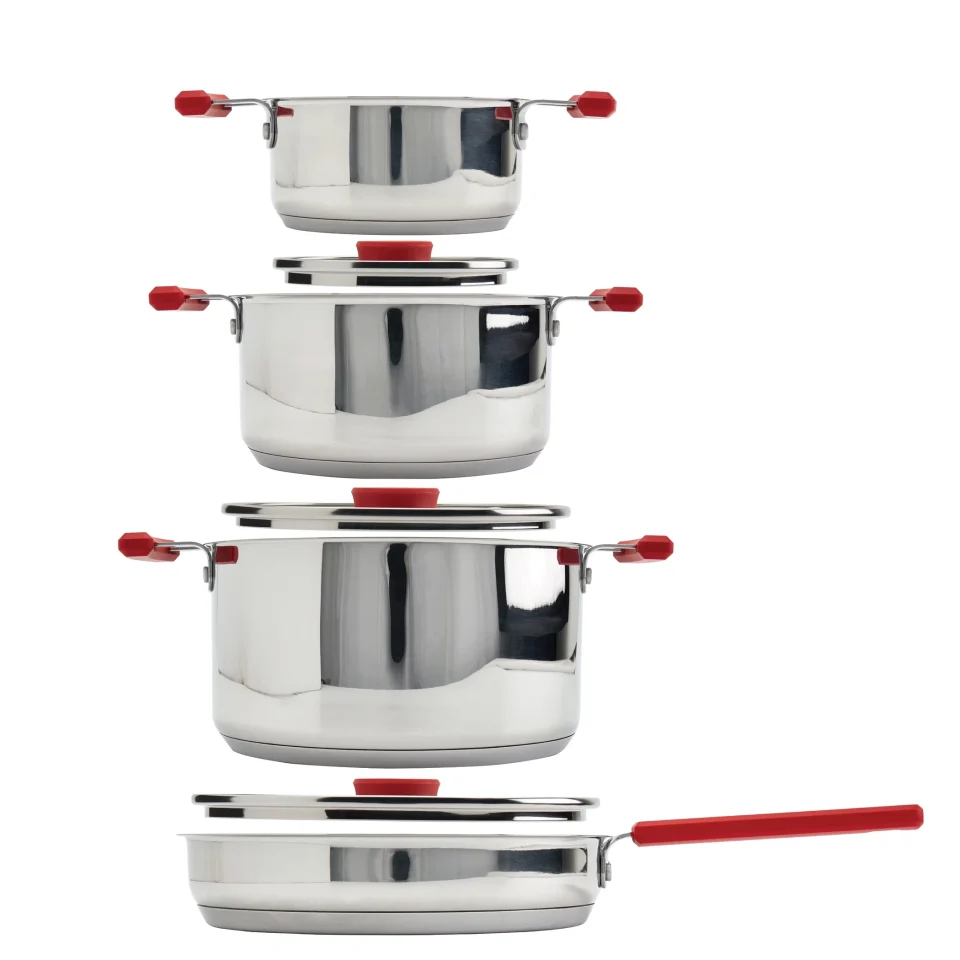 Core Denmark 7PC Stax Stainless Steel Cookware Set - Red Stackable Set Space Saver