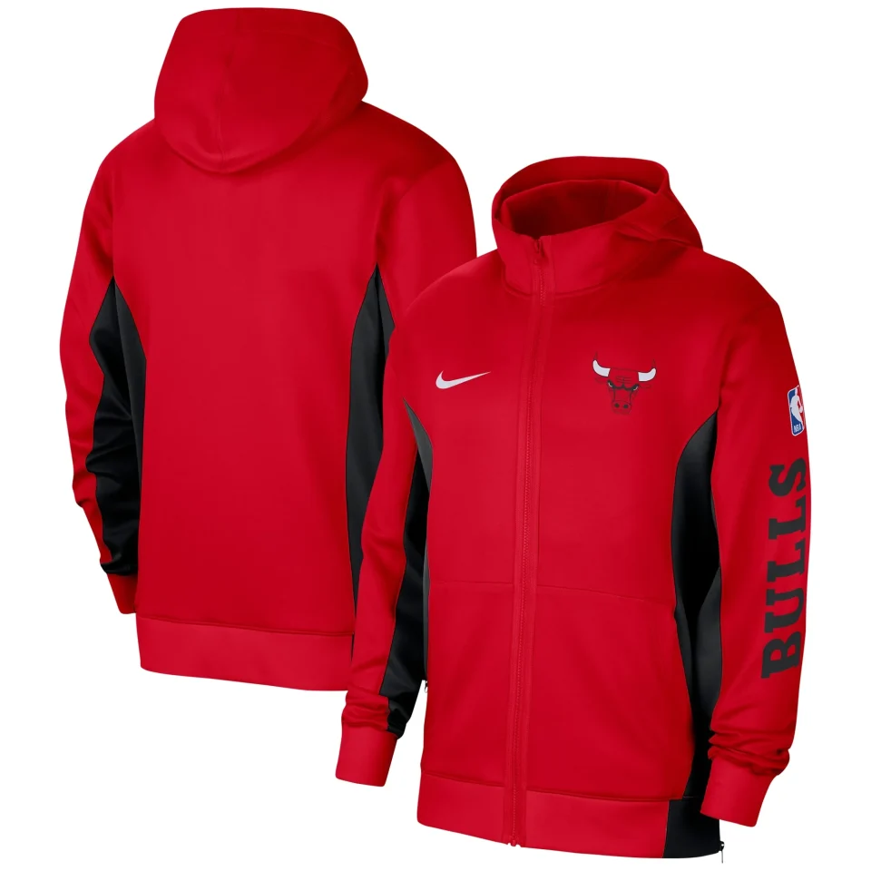 Eco-Friendly Silicone Men's Nike Red Chicago Bulls 2023/24 Authentic Showtime Full-Zip Hoodie