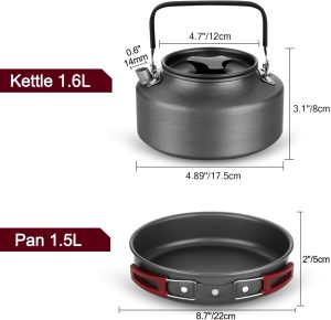 Versatile Leak-Proof Camping Cookware Set. Odoland 22pcs Camping Cookware Mess Kit. Large Size Hanging Pot Pan Kettle with Base Cook Set for 4