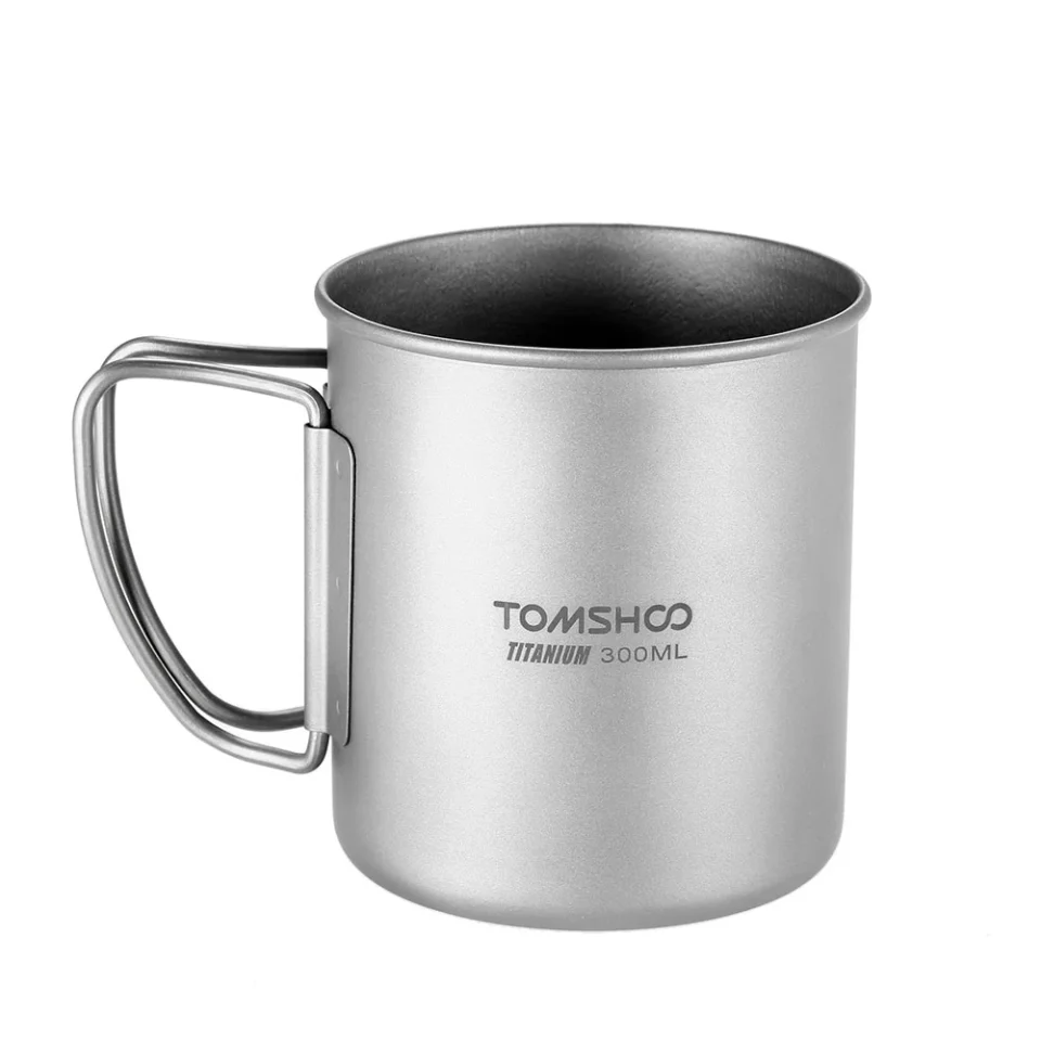 Natural Cooking Mixfeer 300ml Titanium Cup Outdoor Portable Camping Picnic Water Cup Mug with Foldable Handle