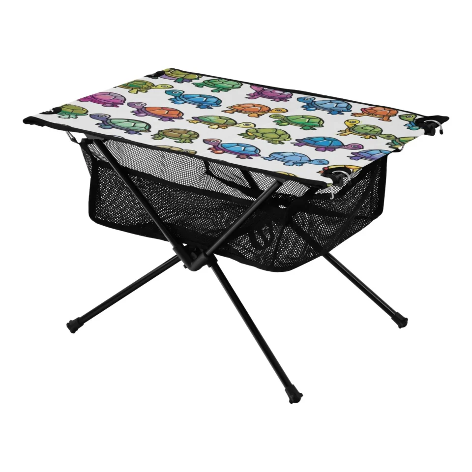 Healthy Cartoon Turtle Cute Camping Folding Table Portable Beach Table with Storage Bag Compact Picnic Table for Outdoor Travel Fishing BBQ