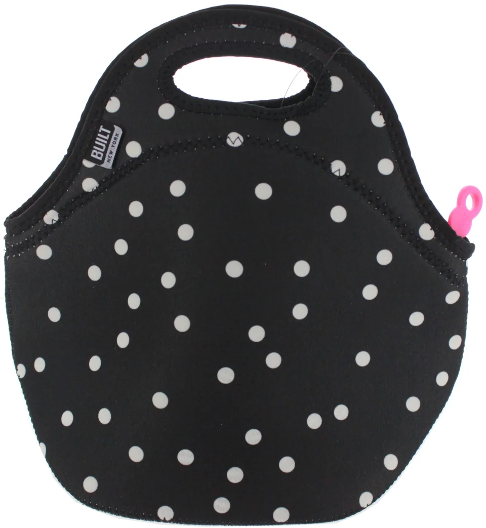 Lightweight Kitchen Built NY Gourmet Getaway Reusable Insulated Stretchy Neoprene Lunch Tote, Splatter Dots