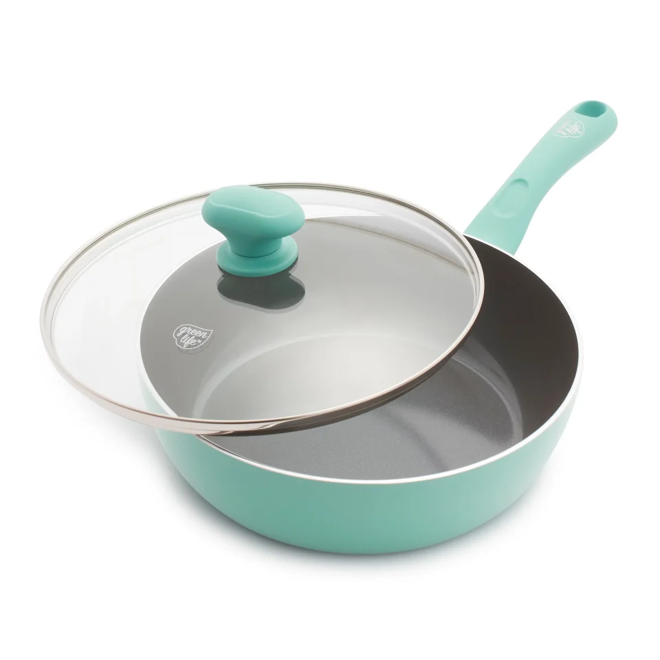 Matte Leak-Proof GreenLife Savory 3Qt. Covered Chef's Pan, Turquoise