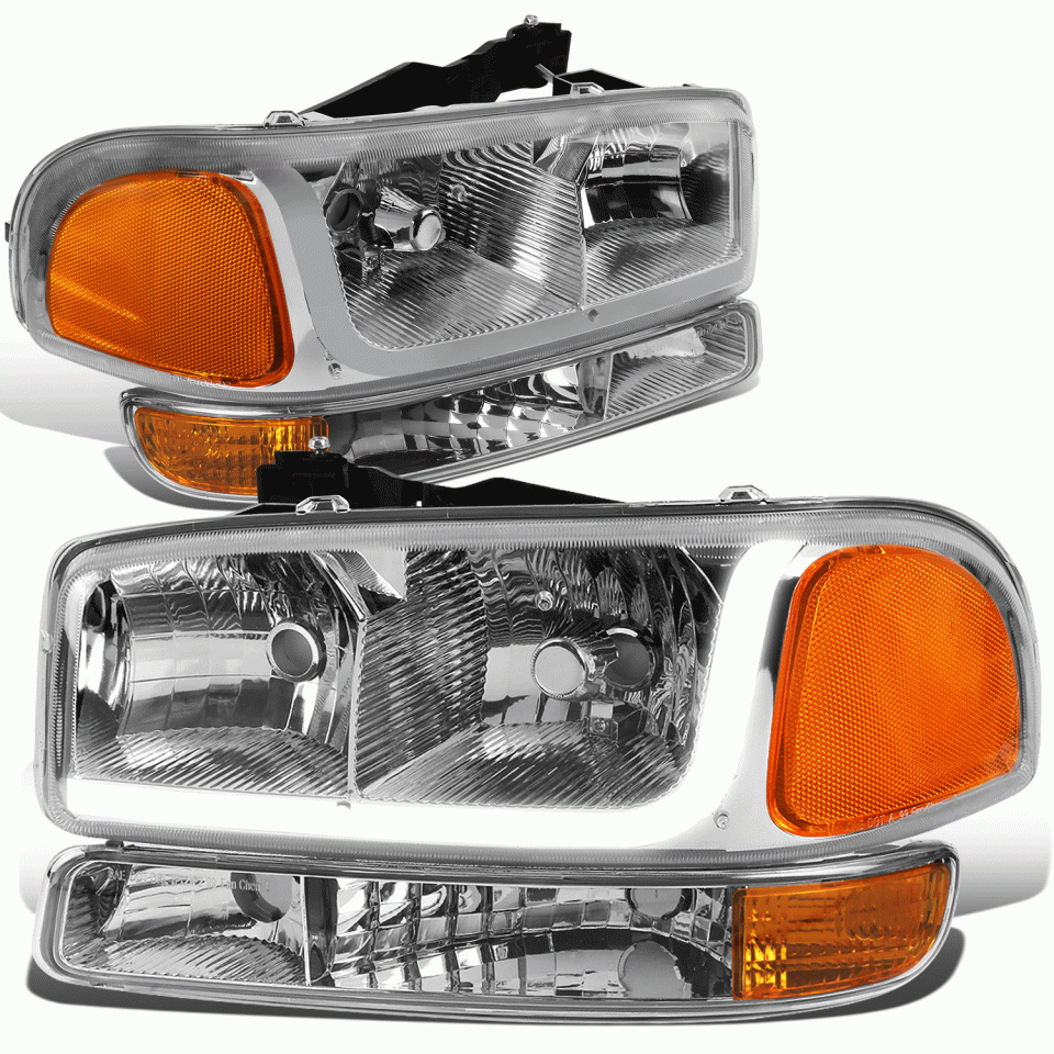 Travel Long-Lasting 1999-2007 Sierra 1500 2500 LED DRL Headlight Bumper Signal Lamp Chrome Amber