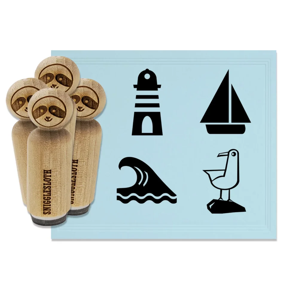 Upgraded Seashore Ocean Surf Wave Lighthouse Seagull Sail Boat Rubber Stamp Set for Scrapbooking Crafting Stamping - Small 3/4 Inch