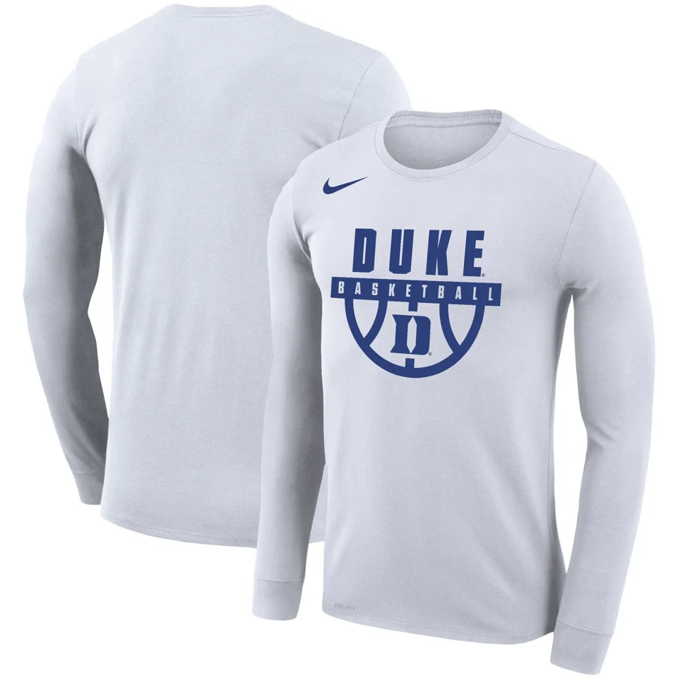 Bamboo Men's Nike White Duke Blue Devils Basketball Drop Legend Long Sleeve Performance T-Shirt