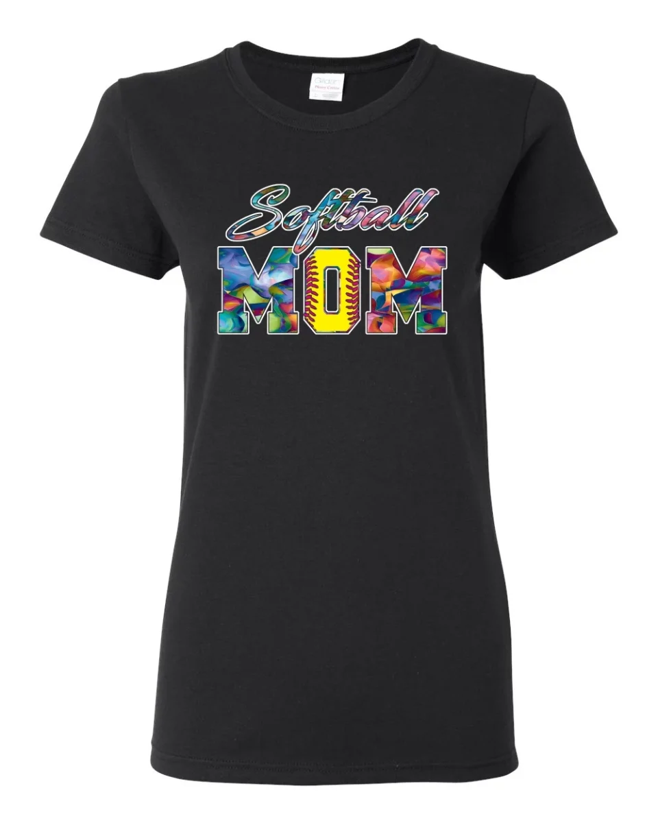 Matte Office Wild Bobby, Colorful Softball Mom, Mother's Day, Women Graphic T-Shirt, Black, Small
