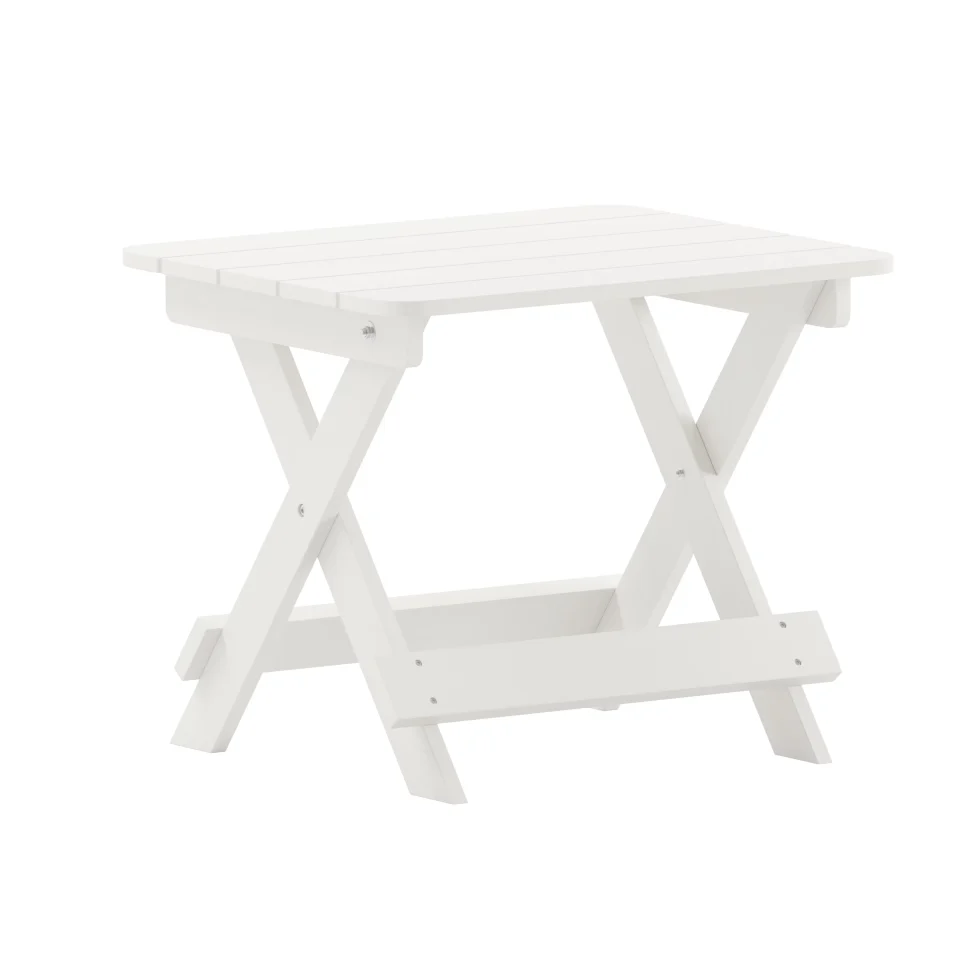 BPA-Free Storage Flash Furniture Halifax Outdoor Folding Side Table, Portable All-Weather HDPE Adirondack Side Table in White
