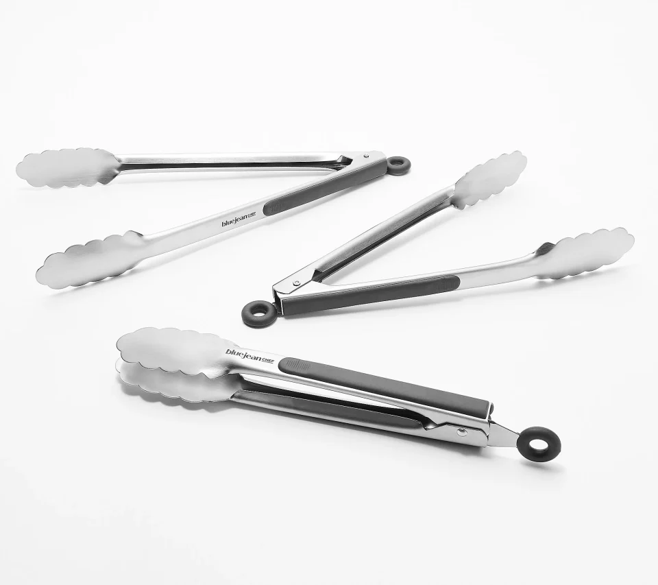Pure Clear Blue Jean Chef 3-Pc Stainless Steel Tong Set with Soft Touch Handles Black Refurbished