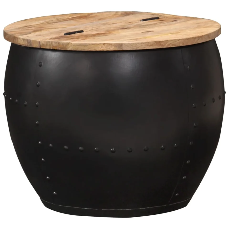 Dining Anself Coffee Table Mango Wood Tabletop Sofa and Couch End Side Table with Storage Compartment Steel Base for Living Room Home Furniture 20.9 x 16.9 Inches (Diameter x H)