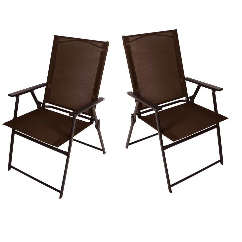 Top-Rated 2 Pack Patio Folding Chairs,Outdoor Sling Back Camping Chair Portable Camping Lawn Garden Brown