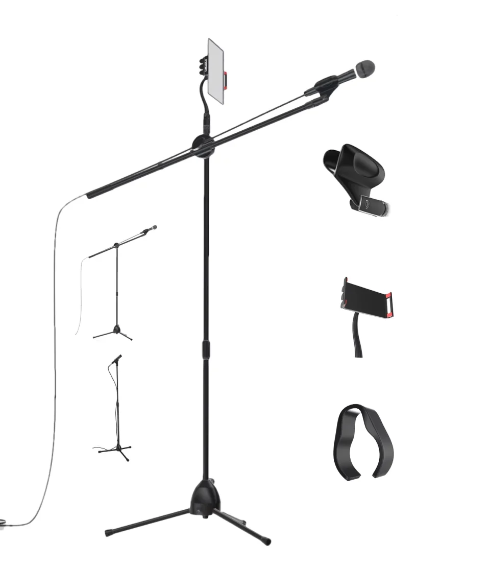 Food-Grade Kitchen Qaise Adjustable Microphone Stand for Karaoke, 5ft Tablet and Phone Holder