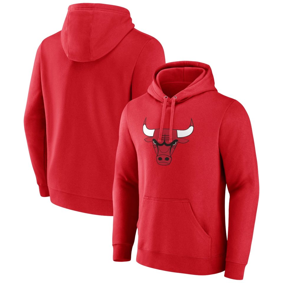 Glass Men's Fanatics Branded Red Chicago Bulls Primary Logo Pullover Hoodie