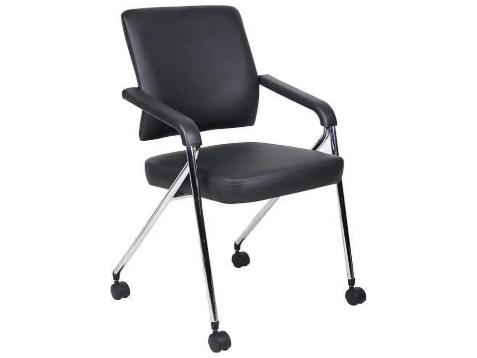 Office Boss Office Supplies B1800-CP-2 Black CaressoftPlus? Training Chair With Chrome Frame,2 In A Box