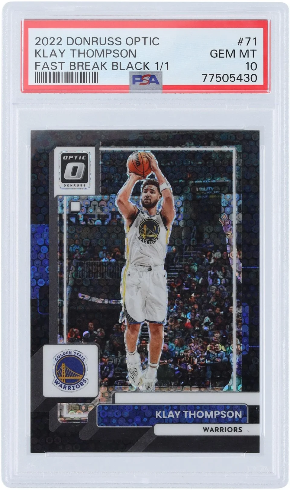 Matte Klay Thompson Golden State Warriors 2022-23 Panini Donruss Optic Fast Break Black #71 #1/1 PSA Authenticated 10 Card - Fanatics Authentic Certified