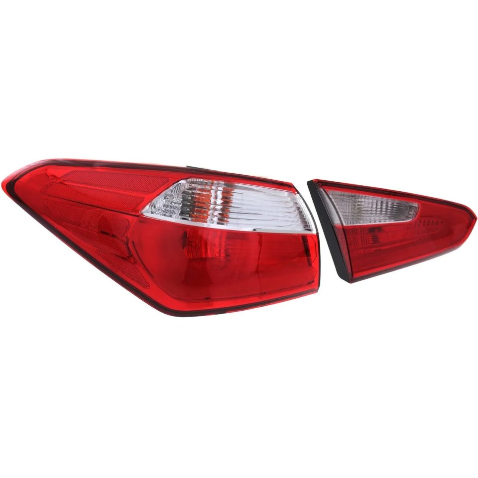 Outdoor Top-Rated Tail Light Set For 2014-2016 Kia Forte Left Inner and Outer Clear/Red Halogen