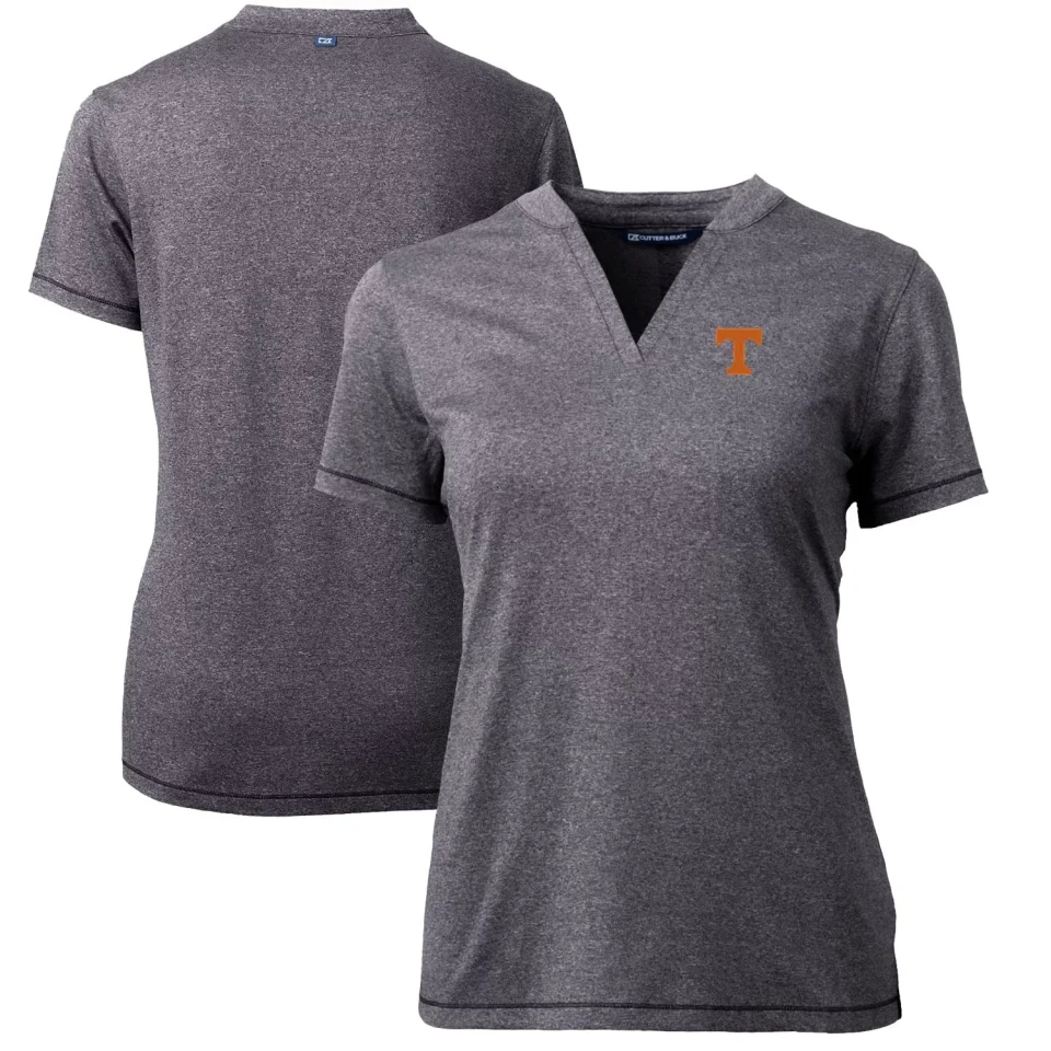 Frosted Women's Cutter & Buck Heather Charcoal Tennessee Volunteers Forge Blade V-Neck Top