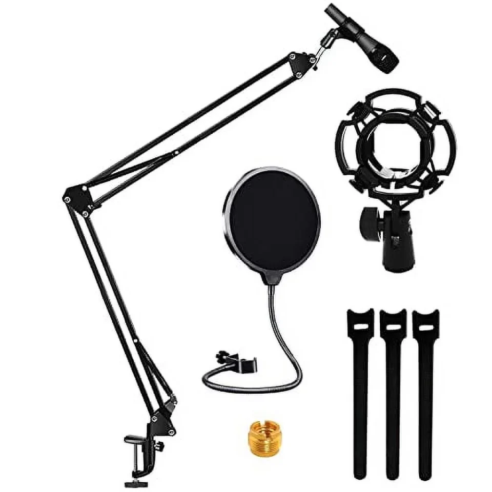 Cooking Gift-Ready 5 Core Microphone Stand 21 Inch Heavy Duty Adjustable Suspension Boom Scissor Arm Stand w/ 3/8to 5/8 Screw Adapter Shock Mount Windscreen Pop Filter Mic Clip Holder Cable Ties For all Mic ARM SET 21
