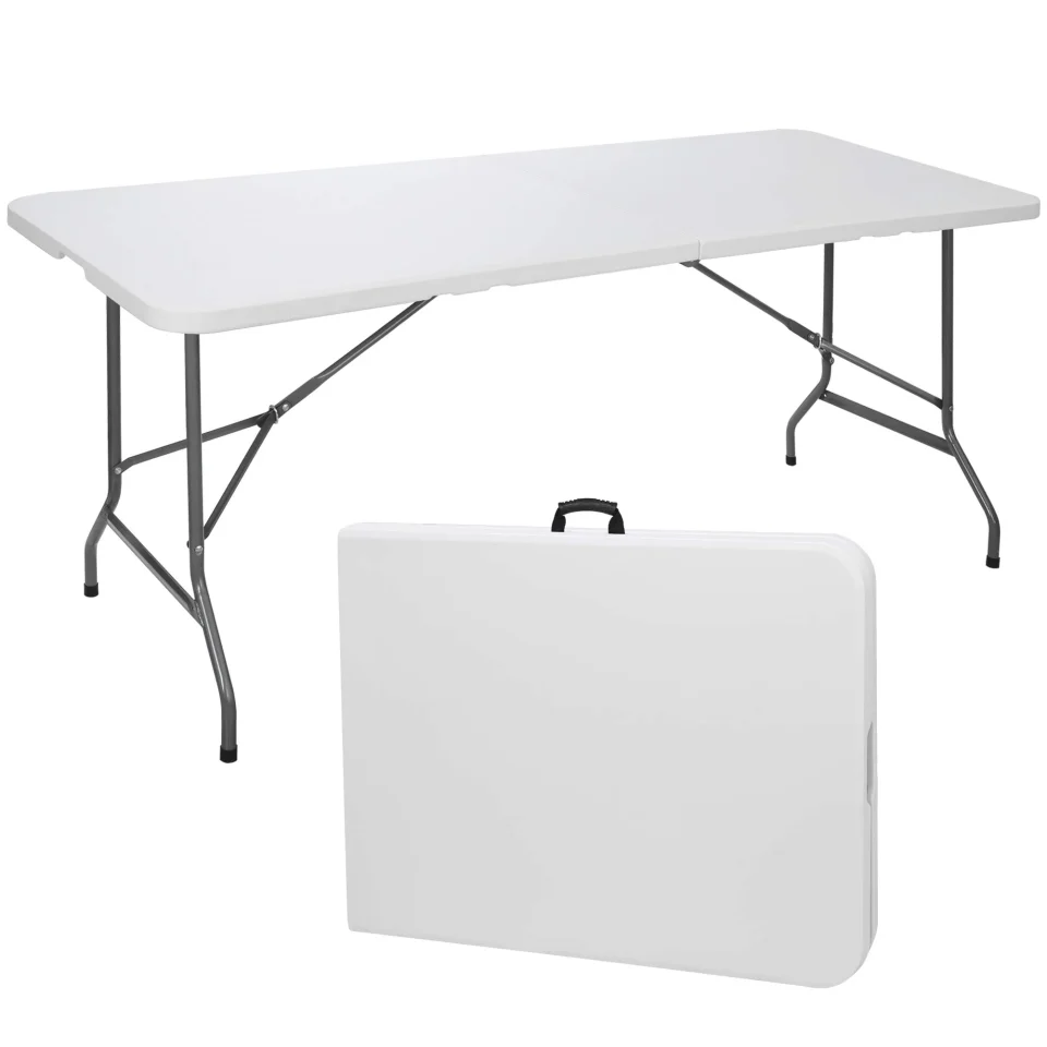 Eco-Friendly Glossy 6FT Folding Picnic Table for Outdoor, Portable Fold-in-Half Plastic Dining Picnic Party Table with Carrying Handle