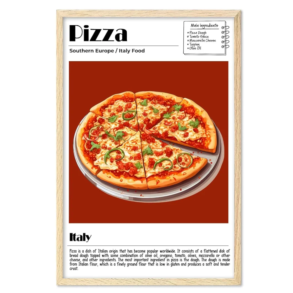 Premium Pizza Poster, Food Wall Art, Italy Food Print, Modern Kitchen Wall Art, Chef Poster, Kitchen Poster, Pizza Recipe, Kitchen Posters Wall Decor (Unframed), 11�� x 14��