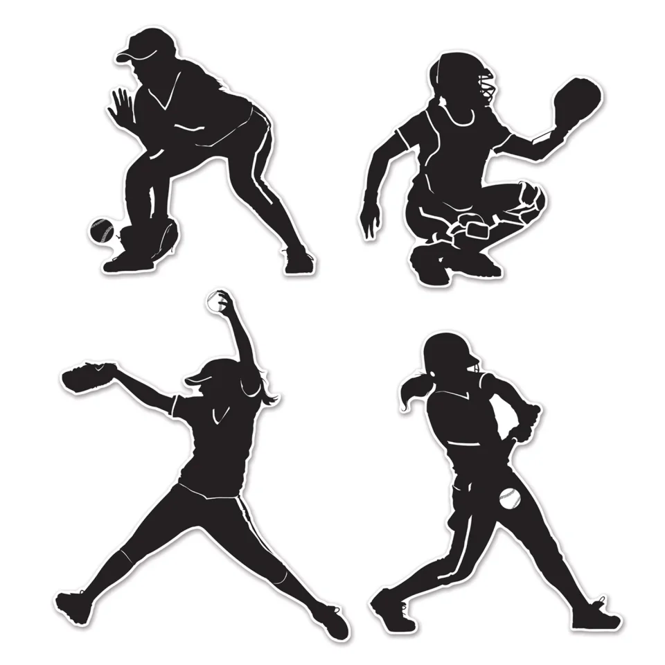 Wooden Travel Party Central Club Pack of 48 White and Black Female Softball Sports Silhouette Cutouts 12.5