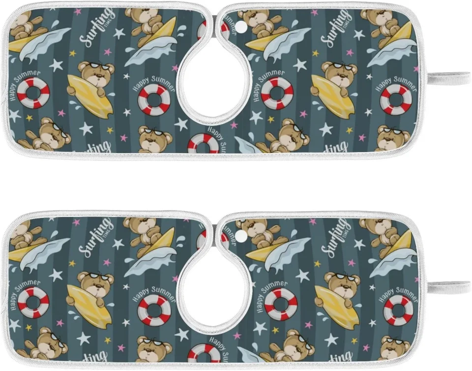 Thickened Top-Rated Dreamtimes 2 Pack Faucet Mat Splash Guard for Kitchen Sink,Cute Bear Surfing Cartoon 30x5 Inch Faucet Handle Drip Catcher Tray Absorbent Mat Fast Dry Mat for Kitchen, Bathroom