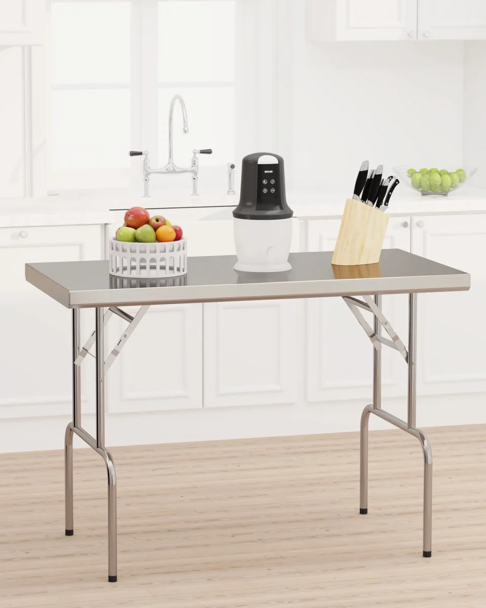 Non-Toxic WhizMax Stainless Steel Folding Work Table,48 x 24,NSF Certified Commercial Kitchen Prep Table for Home,Laundry Room,Restaurant,Hotel