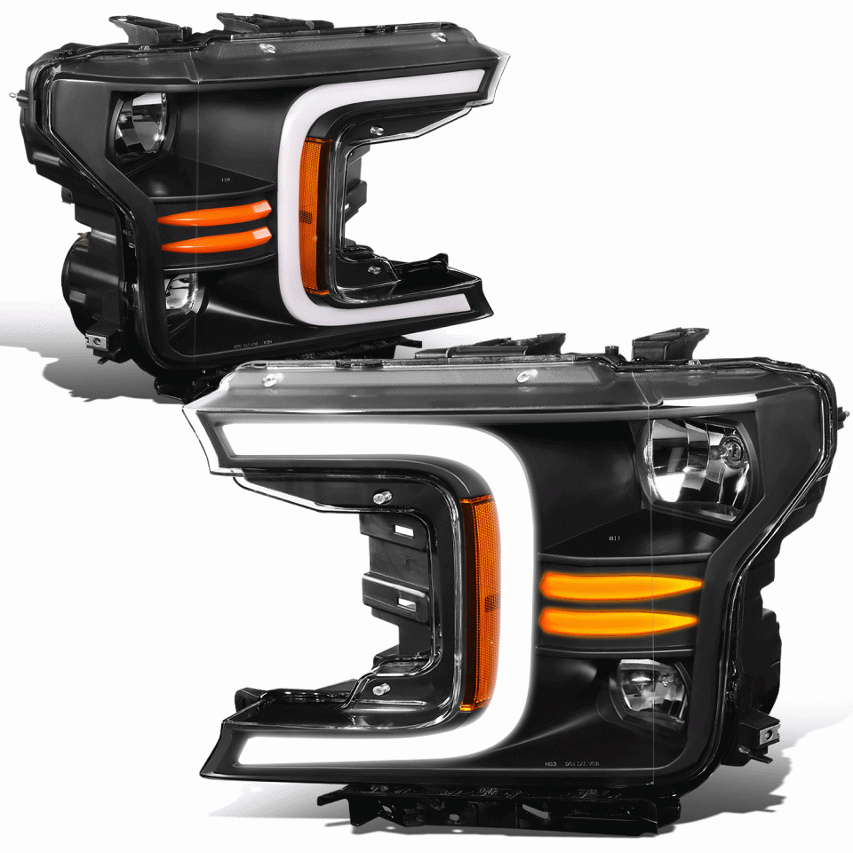 Ceramic 18-21 d F150 Black/ Amber LED DRL Headlights w/ Sequential Turn Signal