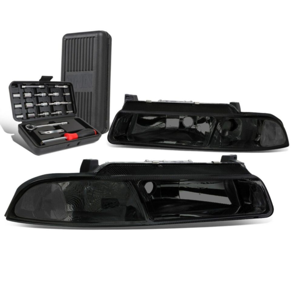 Premium Upgraded 1995-2000 Cirrus Dodge Stratus Smoked/Clear Side Headlight Lamps+Tool Box