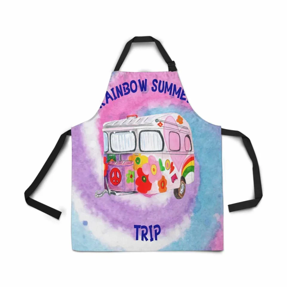 Food-Grade Storage ASHLEIGH Adjustable Bib Apron for Women Men Girls Chef with Pockets Hippie Camper Trailer Peace Sign Flower Summer Travel Kitchen Apron for Cooking Baking Gardening Pet Grooming Cleaning