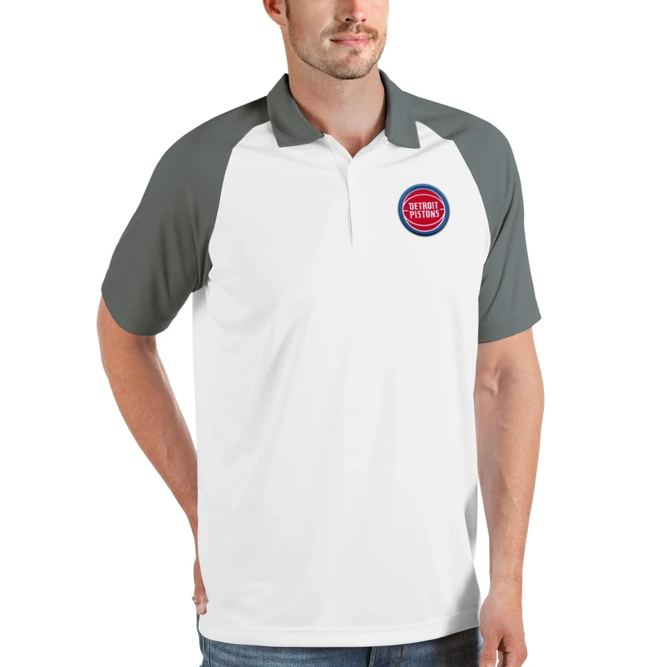 Bamboo Travel Men's Antigua White Detroit Pistons Nova Raglan Polo