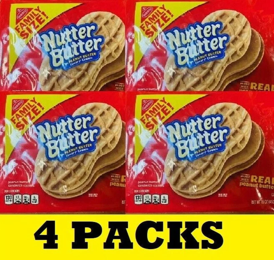 Core Space-Saving 4x Nabisco Nutter Butter Family Size Peanut Butter Sandwich Cookies 16oz 4 PACKS