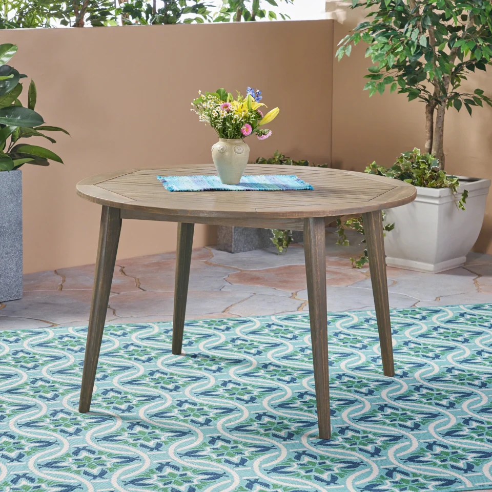 Lightweight Jaxson Outdoor Acacia Wood Round Dining Table, Gray