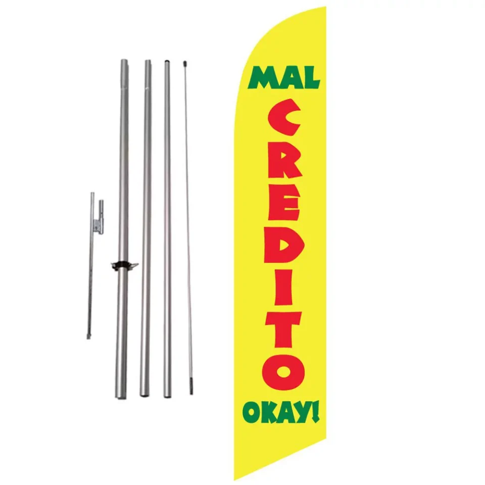 Bamboo Space-Saving Mal Credit Okay (yellow) 15ft Feather Banner Swooper Flag Kit with pole & spike
