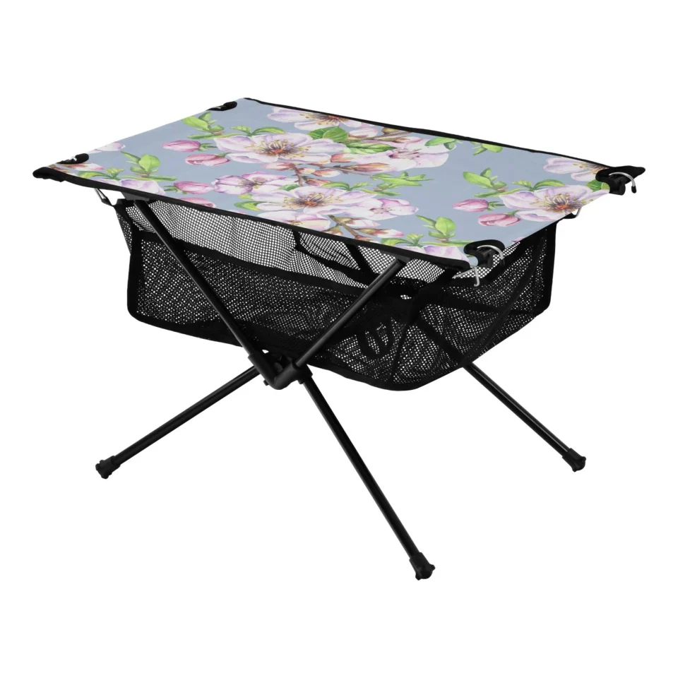 Storage Watercolor Spring Flowers Camping Folding Table Portable Beach Table with Storage Bag Compact Picnic Table for Outdoor Travel Fishing BBQ