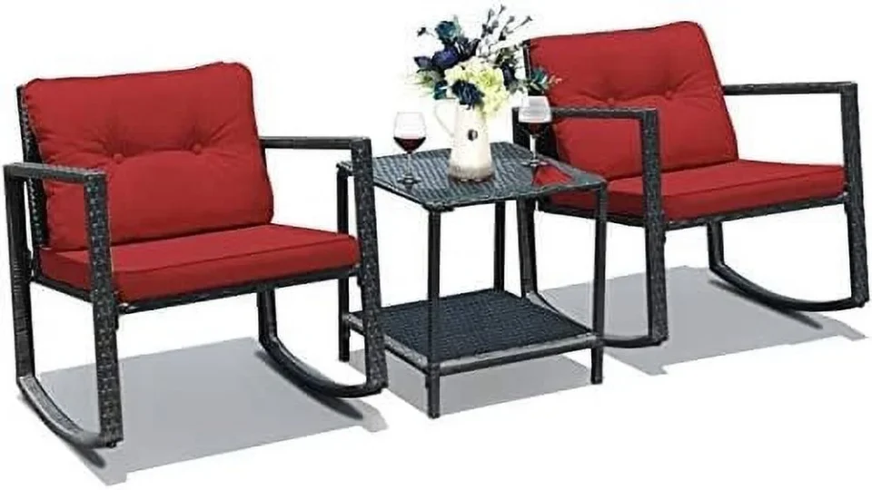 Select Silicone NLIBOOMLife 3 Pieces Rocking Outdoor Patio Rocking Chairs with Coffee Table Rattan Wicker Conversation Set for Garden Lawn Backyard Balcony