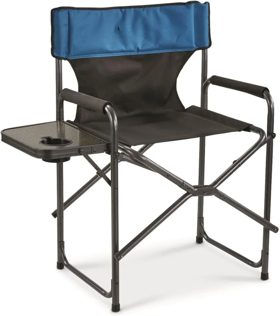 Versatile Portable Folding Directorﾡﾯs Camp Chair, Oversized, Portable, 500-lb. Capacity, Blue Black